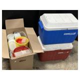 Tupperware & 2 Coleman Coolers.