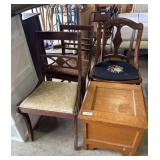 (3) Vtg Side Chairs, Primitive Oak Commode.
