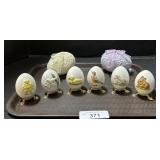 6 Goebel Porcelain Eggs & 2 Lace Ceramic Eggs.