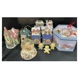 Christmas Village Lighted Houses, Ornaments.