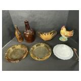 Blown Glass Art Bowl, Amber Ashtrays, Milk Glass