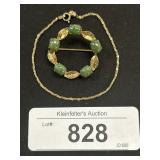 14K Gold Chain Bracelet. Costume Brooch.