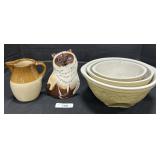 Roseville Ohio Pitcher, Gripstand Mixing Bowls.