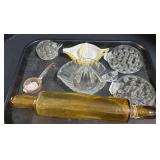 Glass Rolling Pin, Juicers, Flower Frogs.