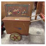 Vtg Hand Painted Folk Art Push/Pull Cart.
