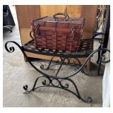 Woven Wicker Basket, Metal Art Side Table.