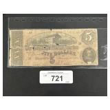 1864 Confederate States America Richmond $5 Note.