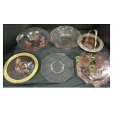 Pink Depression & Uranium Glass Platters & Dishes.