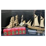 Model Ships, Christmas Glasses & Santa Figurines.