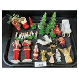Celluloid Santa, Christmas Ornaments & Candles.