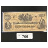 1862 Confederate States America $100 Note.