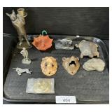 Cast Iron Animal Figurines, Knocker & Candlestick.