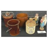 Stoneware Crocks & Mini Jug, Chalkware Figure