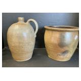 Salt Glaze Stoneware Pottery Crock & Jug.