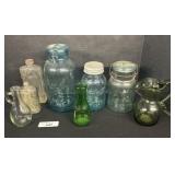 Vintage Mason Jars & Bottles, Blown Glass Pitcher