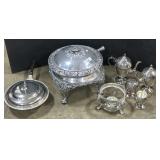 Pewter Warming Pot & Silver-Plated Coffee Pots.