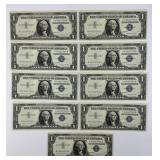 9 Uncirculated Sequential Silver Certificate $1.