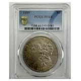 PCGS Fine Silver 1889 Morgan Dollar.