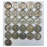 26 90% Silver Pre-1964 Quarters.