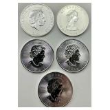 5 1 Troy Oz. Fine Silver Canadian  $2 & $3 Coins.