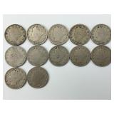 12 1883-1912 Liberty Head "V" Nickels.