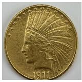 Rare 90% Gold 1911 $10 Indian Head Eagle Coin.