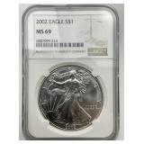 NGC MS 69 Fine Silver 2002 Eagle $1.