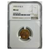 NGC MS 62 1925-D 90% Gold Indian Head $5.