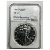 NGC MS 69 Fine Silver 1989 Eagle $1.
