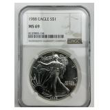 NGC MS 69 Fine Silver 1988 Eagle $1.