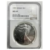 NGC MS 69 Fine Silver 1991 Eagle $1.