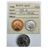1955 Uncirculated Coins, 1937 Buffalo Nickel.