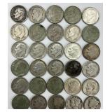 30 90% Silver Roosevelt & Mercury Dimes.