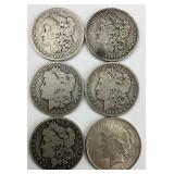90% Silver 1 Peace & 5 Morgan Dollars.
