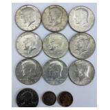 9 %40 Silver Kennedy Halves, Anthony $1, Dimes.