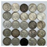 25 90% Silver 1922 & 1925 Peace Dollars.