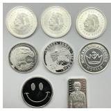 8 .999 Fine Silver 1/10-1/4 Troy Oz. Coins.