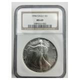 NGC MS 69 Fine Silver 1994 Eagle $1.