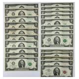 23 Red & Green Seal $2 Banknotes.
