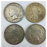4 90% Silver 1921-1923 Peace Dollars.