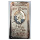 250g Fine Silver 2022 Queen Elizabeth Bar.