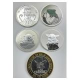 5 1 Troy Oz Fine Silver Rounds, Gaming Token.