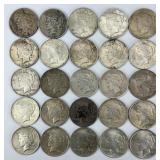 25 90% Silver 1923 & 1924 Peace Dollars.