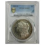 PCGS MS 62 90% Silver 1880-O Morgan Dollar.
