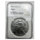 NGC MS 69 Fine Silver 1998 Eagle $1.