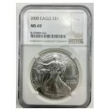 NGC MS 69 Fine Silver 2000 Eagle $1.