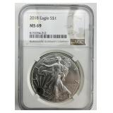 NGC MS 69 Fine Silver 2018 Eagle $1.