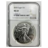 NGC MS 69 Fine Silver 2020 Eagle $1.