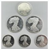 6 .999 Fine Silver 1/10-1/4 Troy Oz Rounds.