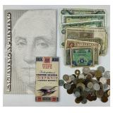Foreign Cents & Banknotes, Uncut $2, Stamps.